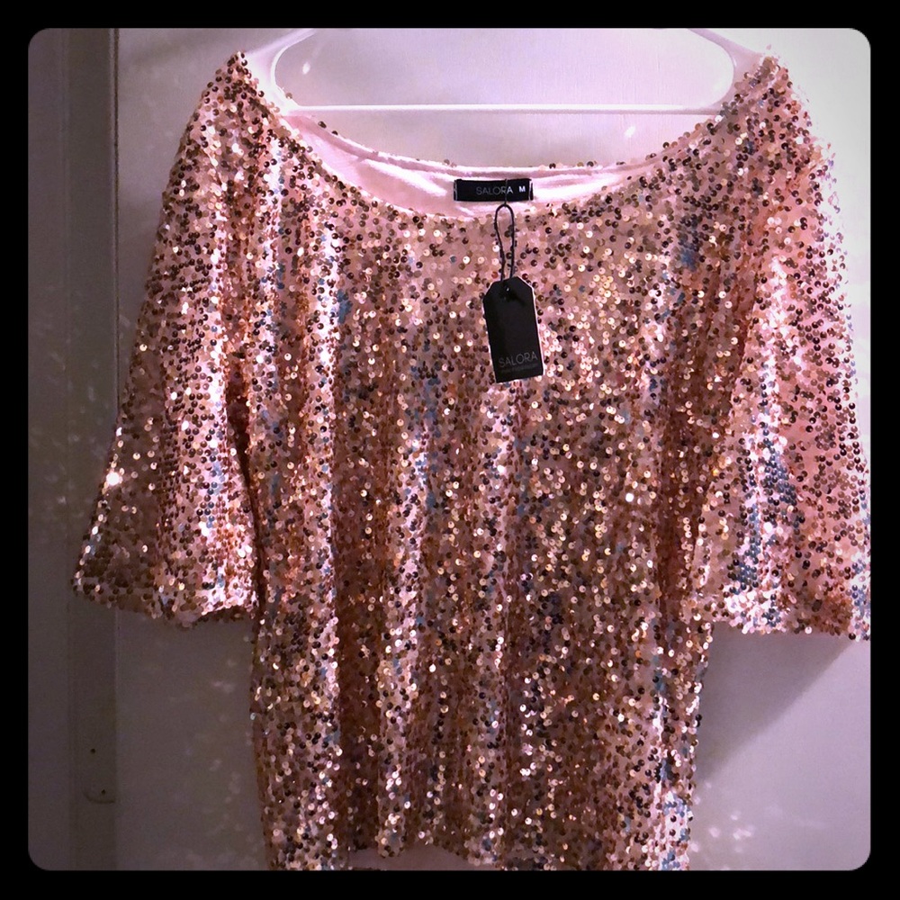 Rose Gold Off the shoulder stretchy sequins top